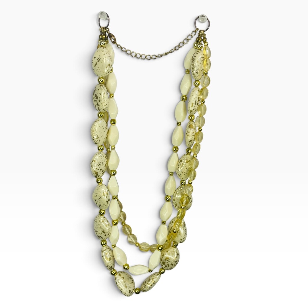 Womens Multi Strand Beaded Statement Necklace Cream Gold Yellow Speckled